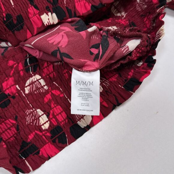 CAbi Corsage Blouse Size Medium Red Floral‎ Top Ruffle Balloon Sleeves 4157 - Picture 7 of 10